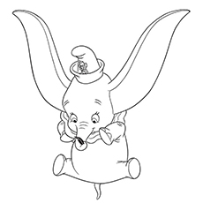 coloring page for Little Dumbo in mid air