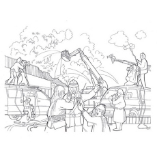 Firemen putting out fire, firefighter coloring page