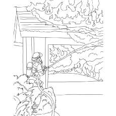Firefighter with water hose coloring page