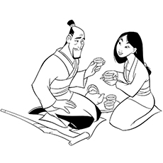 Fuzhou and mulan drinking tea coloring page