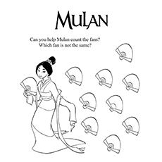 Help mulan count the fans coloring page