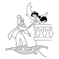 Jasmine And Aladdin At Balcony coloring page