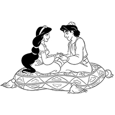 Coloring Page Of Disney Jasmine And Aladdins Relaxing