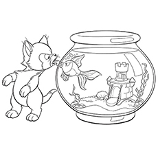 Coloring page of pinocchio in a fishy situation