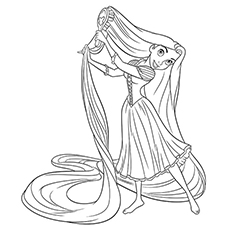 Rapunzel combing her hair coloring page