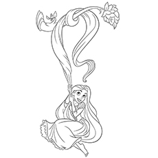 Rapunzel hanging to tree coloring page