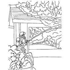 Extinguishing the fire, firefighter coloring page