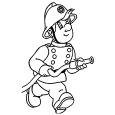 Fireman putting out fire, firefighter coloring page