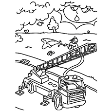 Fireman in service, firefighter coloring page