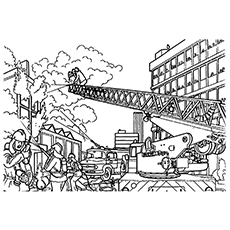 Firemen at work, firefighter coloring page