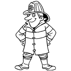 Friendly fireman, firefighter coloring page
