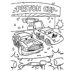 Coloring page of Colorful cars in The Piston Cup Race