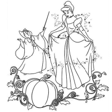 Coloring Pages of Cinderella with Fairy Godmother Magic