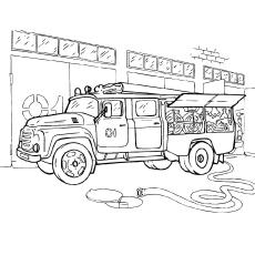 Fire truck, firefighter coloring page