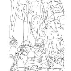 Firefighter trying to get control of fire, firefighter coloring page