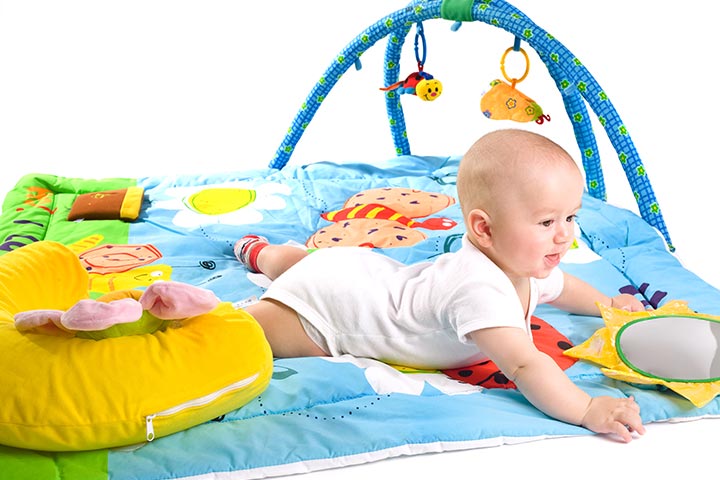 Hanging mirror for visual play activities for 4-month-old baby