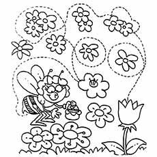 Bee on flower, spring coloring page Bee on flower, spring coloring page