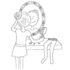 Ballerina combing her hair, beautiful ballet coloring page