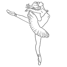 Ballerina in motion, beautiful ballet coloring page