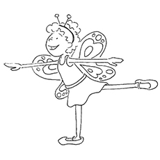 Ballerina dressed as butterfly, beautiful ballet coloring page