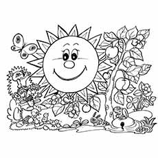 Smiley sun, spring coloring page