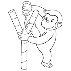 Curious George playing with glue coloring page