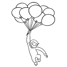 Curious George with balloons coloring page