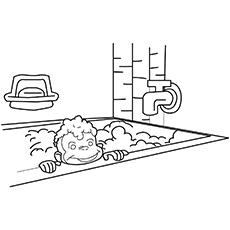 Curious George having a bath coloring page