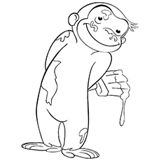 Curious George with paint coloring page