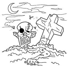 Zombie in the graveyard monster coloring pages