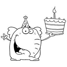 Elephant with birthday cake cartoon coloring page Elephant with birthday cake cartoon coloring page