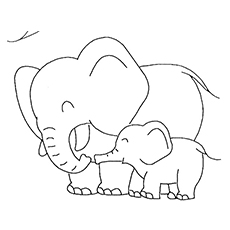 Cute elephant family coloring page