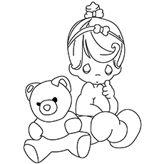 The girl with a teddy bear coloring page