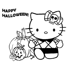 Hello Kitty wishes happy Halloween coloring page