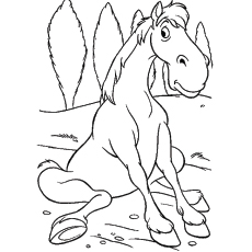 Major horse sitting in field coloring page