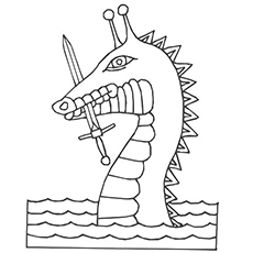 Sea dragon with a sword coloring page