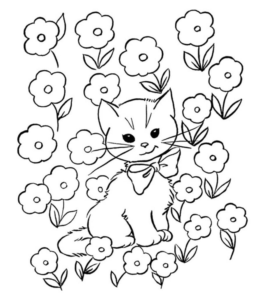 Coloring Page with Cat. Drawing Kids Game. Printable Activity