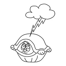 Turtle scared of lightening coloring page