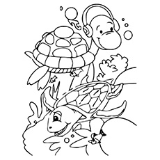 Two turtles enjoying together coloring page
