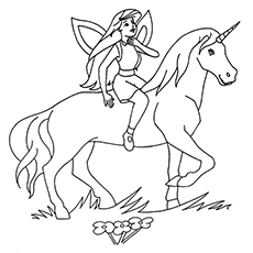 Fairy on unicorn coloring pages