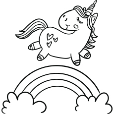 Magic unicorn walking on rainbow, unicorn coloring pages