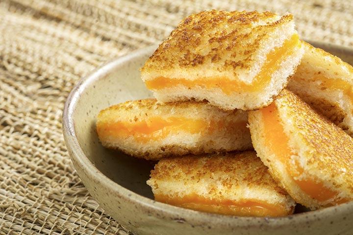 Mini grilled cottage and cheddar cheese toast for babies