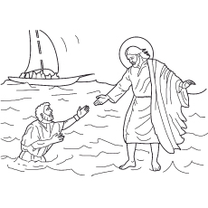 Picture of Jesus Walking On Water Coloring Page