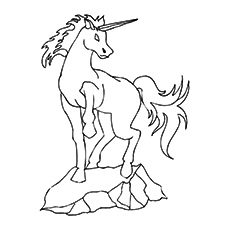 Shadhavar unicorn standing on rock, unicorn coloring pages