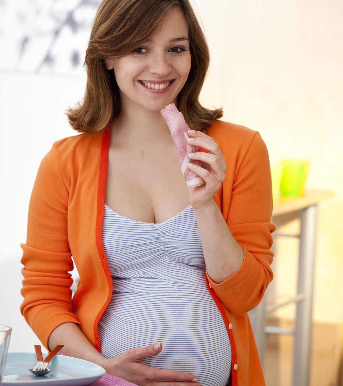 A Pregnant Woman Eating ham