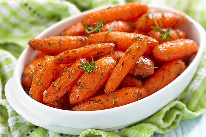 Maple syrup glazed carrots, vegetable recipes for toddlers