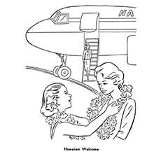 Airplane landing on the airport coloring page