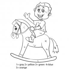 Child playing with toy horse, color by number coloring pages Child playing with toy horse, color by number coloring pages