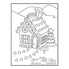 Gingerbread house, color by number coloring pages