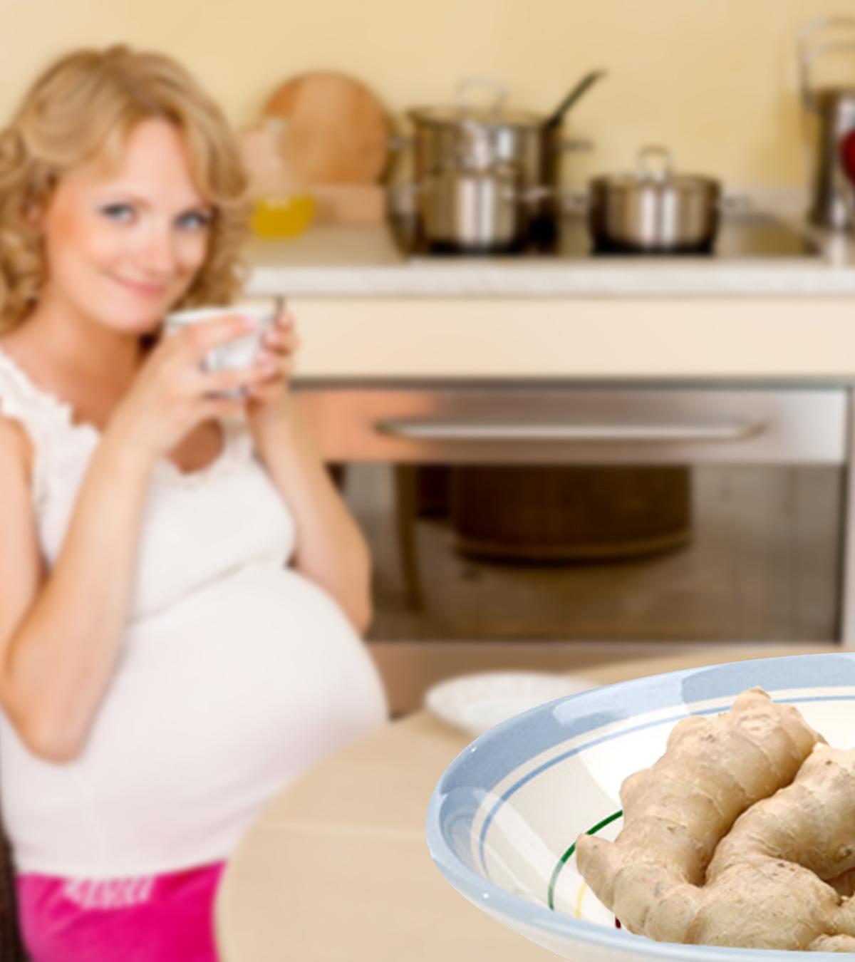 A pregnant lady drinking ginger tea